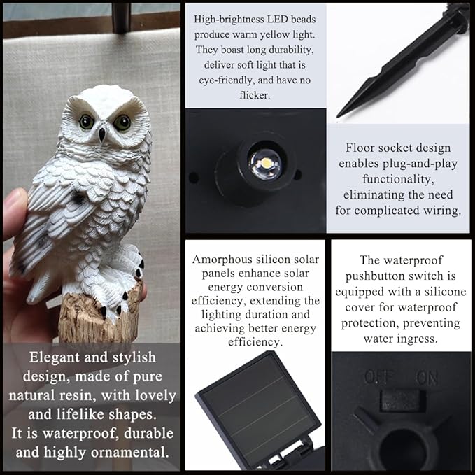 Solar Lights Outdoor, Decorative Animal & Flower Shaped Landscape Lights with Warm/Colorful LED, Auto On/Off Waterproof Solar Powered Decor for Yard Lawn Patio Gift Idea (Warm-Owl-1Pack)