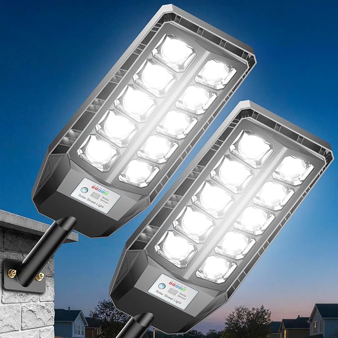 CEDIO 6000W Solar Lights Outdoor,IP67 Waterproof Solar Street Lights,Dusk to Dawn Outdoor Solar Lights with Remote for Backyard,Garage and Parking Lot (2 Pack)