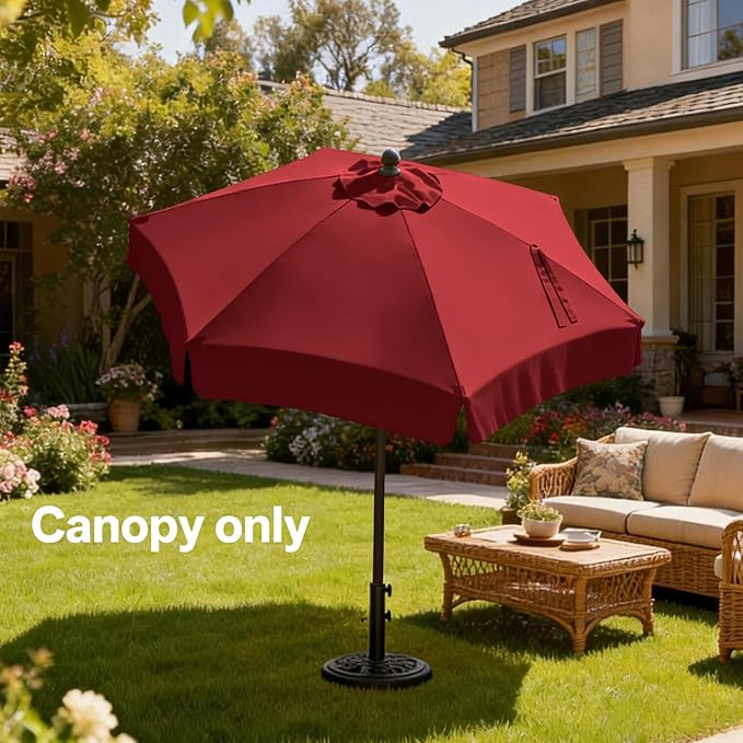 MASTERCANOPY Valance Patio Umbrella 7.5 ft Replacement Canopy for 6 Ribs-Burgundy Canopy Only