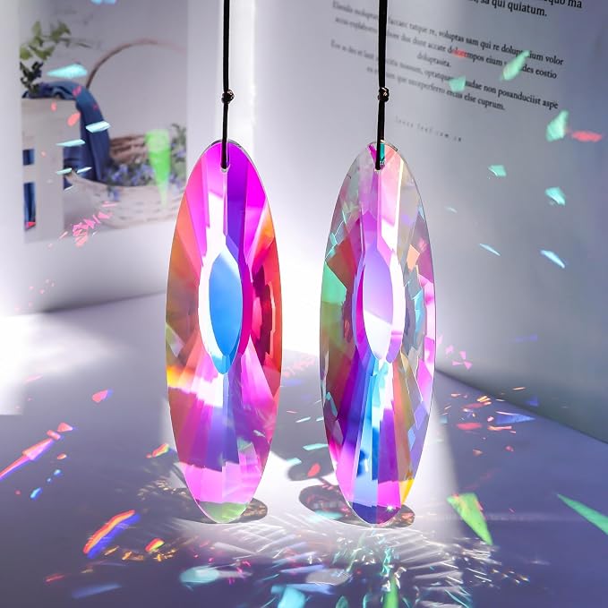 6Pcs Crystal Sun Catcher Prisms, Suncatchers for Windows Hanging, AB Colored Chandelier Crystals Prisms for Room Garden Rainbow Maker Pendants Home Decor