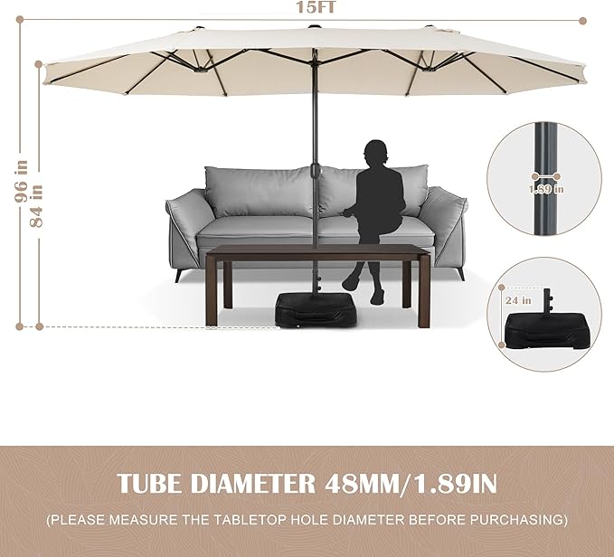 Sundale Outdoor 15ft Large Patio Umbrella with Base Included and Umbrella Cover, Outdoor Double-Sided Umbrella