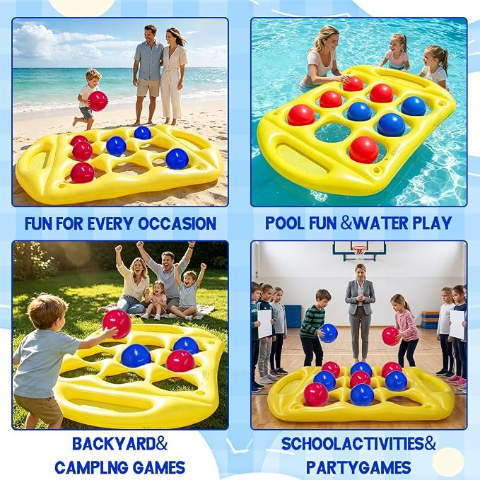 Pool Toys Games Set, Tic-Tac-Toe Inflatable Pool Toy with 10 Balls, Giant Inflatable Floating Board Pool Party Beach Lawn Game Water Ball Toys for Kids Adults (Yellow)