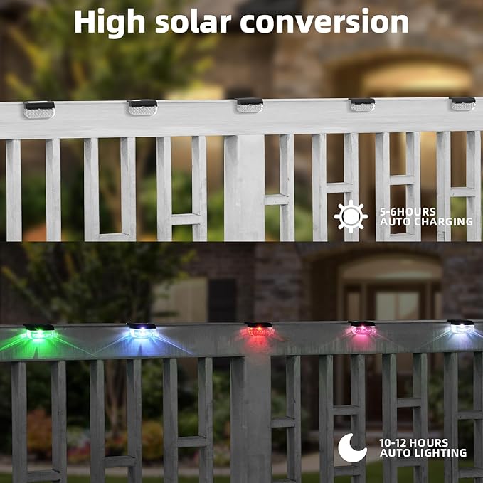 Herzila Solar Step Lights Outdoor, 8 Pack RGB Color Changing Christmas Solar Fence Lights, Waterproof Deck Lights for Outside, Step, Fence, Deck, Stair, Pool and Yard