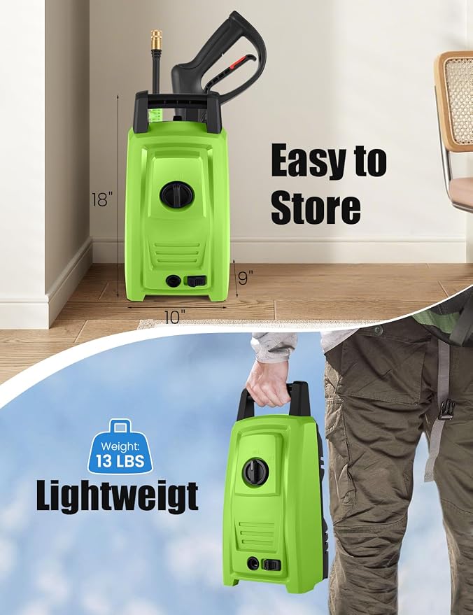 ππ¨π°ππ« πππ¬π‘ππ« πππππππ Portable with 20FT Pipe, 4 Nozzle Set and 500ml Foam Cannon for Home/Cars/Fences/Windows, Green