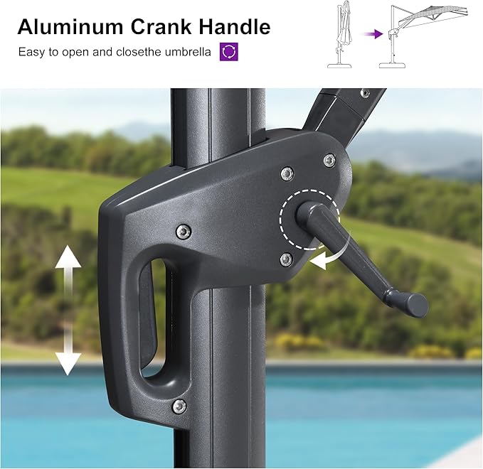 PURPLE LEAF 8' X 10' Swivel Outdoor Patio Aluminum Umbrella with Base Left-right Tilting Cantilever Offset Umbrella with UV Resistant Heavy Duty Fabric for Deck Pool Patio Backyard, Graphite Grey