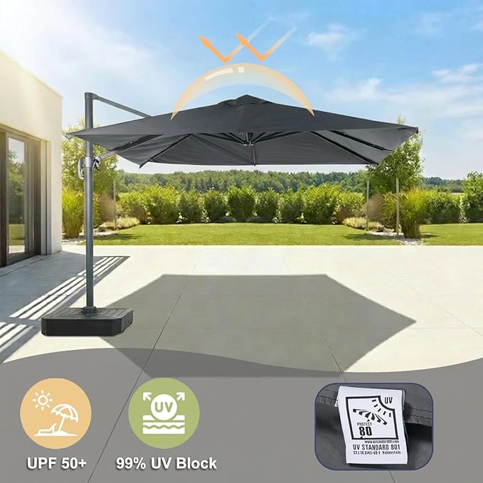 BPS 10'x10' Cantilever Umbrella Replacement Canopy for 8 Ribs Square Offset Umbrella, Outdoor Canopy Replacement for Patio Parasol, Canopy Only