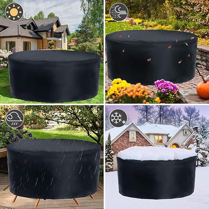 Round Outdoor Table Cover Waterproof 600D Round Patio Furniture Covers Patio Table Cover for Table and Chair Sets Rainproof & Snowproof Patio Cover 108" Dia x 28" H / 270x70cm