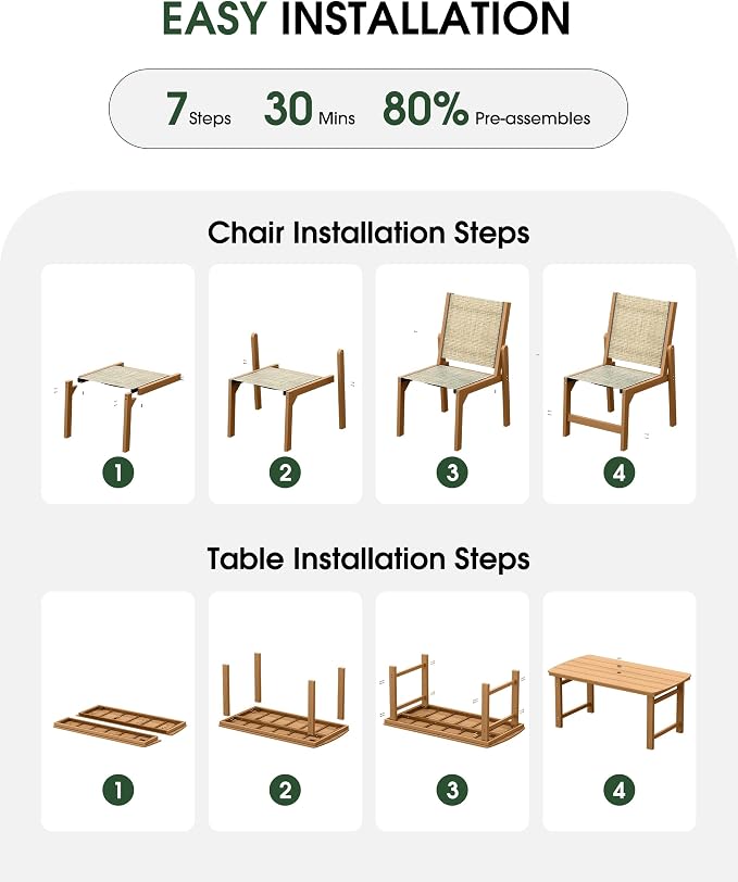 HDPE Outdoor Patio Dining Set with Table & 4 Stackable Armless Textilene Chairs, All-Weather 5-Piece Dining Table Set with Umbrella Hole, Patio Furniture for Garden, Poolside, Backyard, Deck | Teak