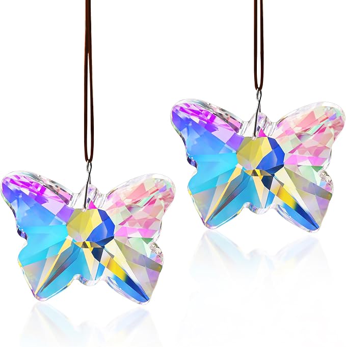 2 Pcs Crystal Butterfly Suncatcher Rainbow Maker Window Decor | 2.7 Inch Crystal Butterfly Sun Catchers Prisms Rainbow Maker Hanging Pendants for Window Garden Home Indoor Wedding Decor