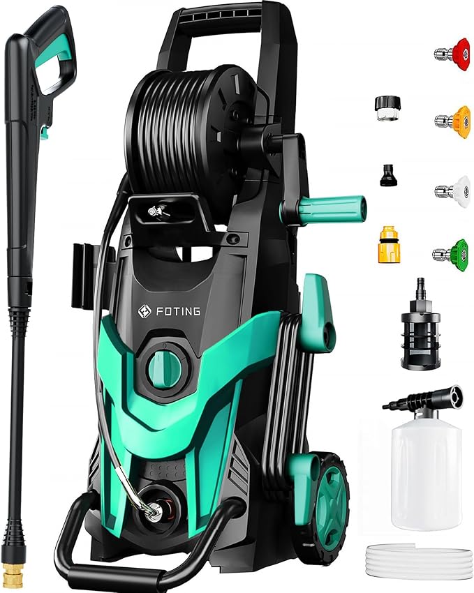 2026NEW Pressure Power Washer 4500PSI with 4 Quick Connect Nozzles, Inlet Hose & Filter, Foam Cannon for Cars/Fences/Driveways/Patios/Home Cleaning, Navy Blue