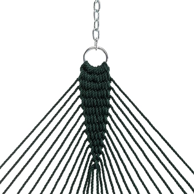 Original Pawleys Island Deluxe Green DuraCord Rope Hammock – 13 ft. x 65 in, 2-Person, 450 lb Capacity, Oak Spreader Bar, Zinc-Plated Hardware, Handcrafted in the USA