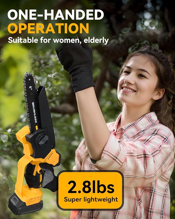 Mini Chainsaw Cordless for Dewalt Battery 20V MAX, 8-Inch and 6-Inch 2-IN-1 Chainsaw with Brushless Motor and Auto-Oiler, 1200W, for Tree Pruning Wood Cutting (Tool Only)