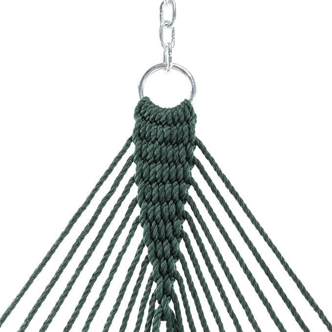Original Pawleys Island Single Green DuraCord Rope Hammock – 12 ft. x 50 in., 1-Person, 450 lb Capacity, Oak Spreader Bar, Zinc-Plated Hardware, Handcrafted in The USA