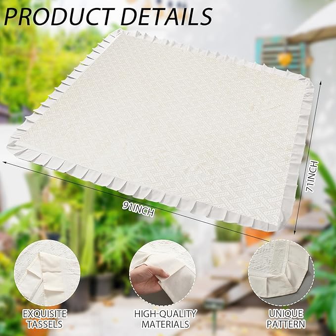 Boho Fringe Beach Umbrella with Extra Large Picnic Blanket Set, 6.5Ft UPF50+ Tassel Ruffles Umbrella 71"x 91" Picnic Blanket for Beach Wedding Bridal Shower Birthday Party Patio Lawn