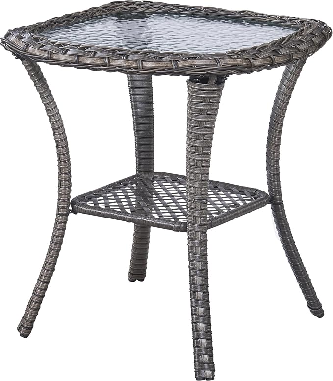 Outdoor Swivel Rocker Patio Chairs Set of 4 with Fire Table - 5" Thick Cushion 6 Piece Furniture Set with Fire Pit Table All Weather Wicker Conversation Set for Porch Deck - Gray/Beige