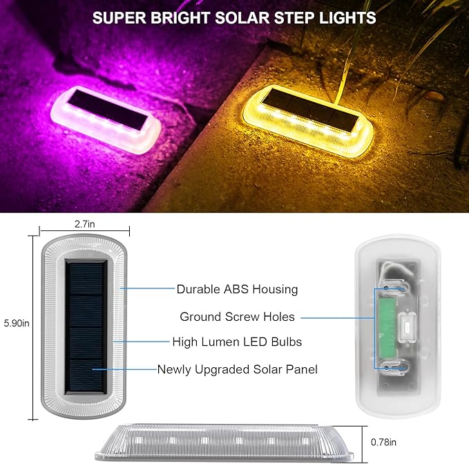 T-SUN Solar Deck Lights Outdoor Waterproof, Deck Lights Solar Powered, Driveway Marker Light for Fence Front Door, Step, Stair, Garden, Sidewalk, Pathway, Dock Porch, Backyard (Multicolor, 4 Packs)