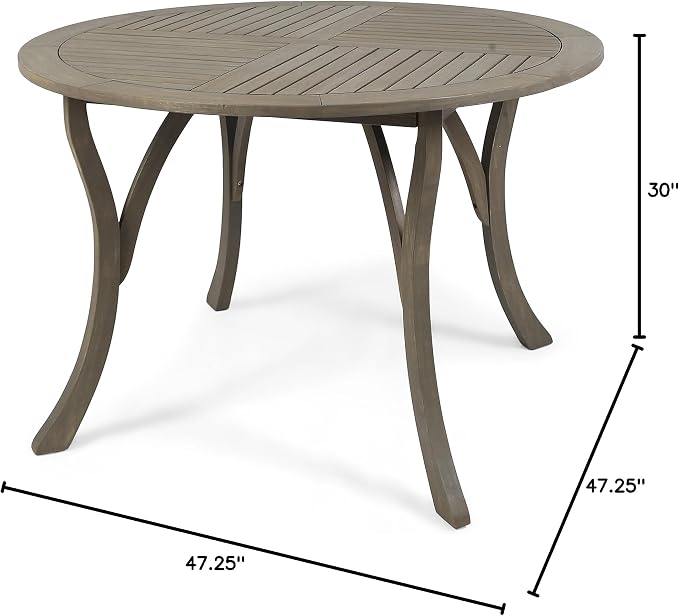 Christopher Knight Home Adn Outdoor 47" Round Acacia Wood Dining Table, Grey