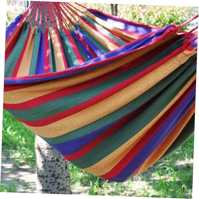 INOOMP Double Thickened Canvas Outdoor Hammock with Two Binding Ropes and Carry Bag Lightweight Camping Swing Chair in Red for Travel Backpacking Relaxation