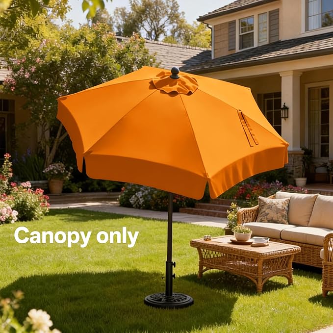 MASTERCANOPY Valance Patio Umbrella 7.5 ft Replacement Canopy for 6 Ribs-Orange Canopy Only