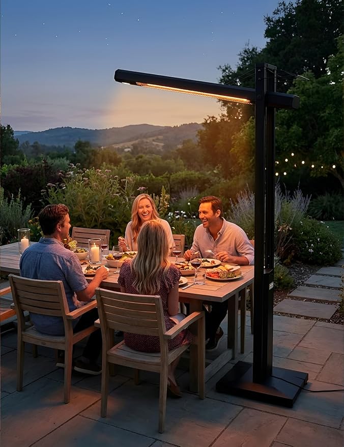 onlyfire FlexRay Heater - 80" Electric Infrared Patio Heater for Indoor & Outdoor Use, Freestanding Heater with Magnetic Remote & Cover, 3 Heat Modes + Light Mode,1500W, Overheat & Tip-Over Protection