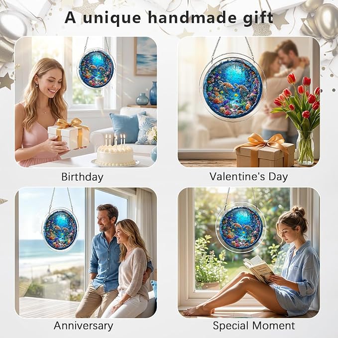 Acrylic Puzzle Suncatcher, Sea Turtle 3D Ocean Pattern Sun Catcher Jigsaw Puzzle Window Hanging, Acrylic Puzzles Kit Home Garden Decor, for Mom, Wife, Sisters, 7.87 inch