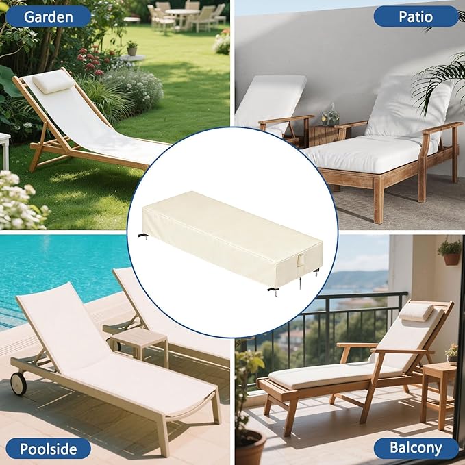 Chaise Lounge Covers, 2 Pack Waterproof Outdoor Lounge Chair Covers for Patio Furniture, Pool Lounge Chair Outdoor Furniture Cover - 82 x 34 x 13 Inch, Beige