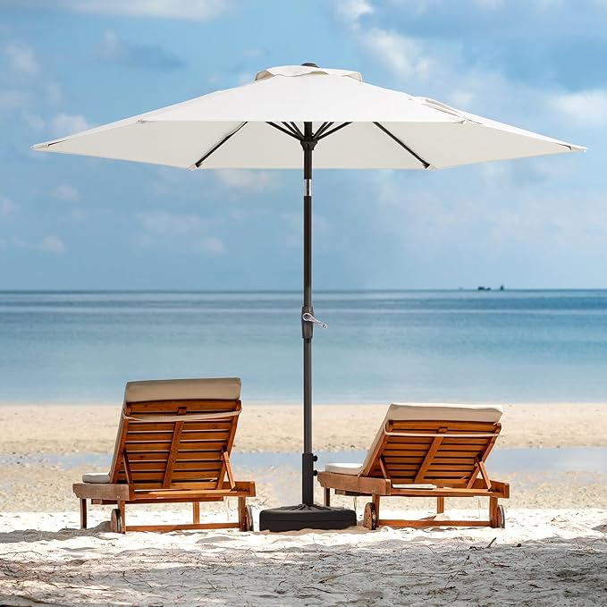 JEAREY 7.5FT Patio Umbrella Outdoor Market Umbrella with 6 Sturdy Ribs, Push Button Tilt/Crank Table Umbrella for Garden, Deck, Backyard and Pool, Cream White