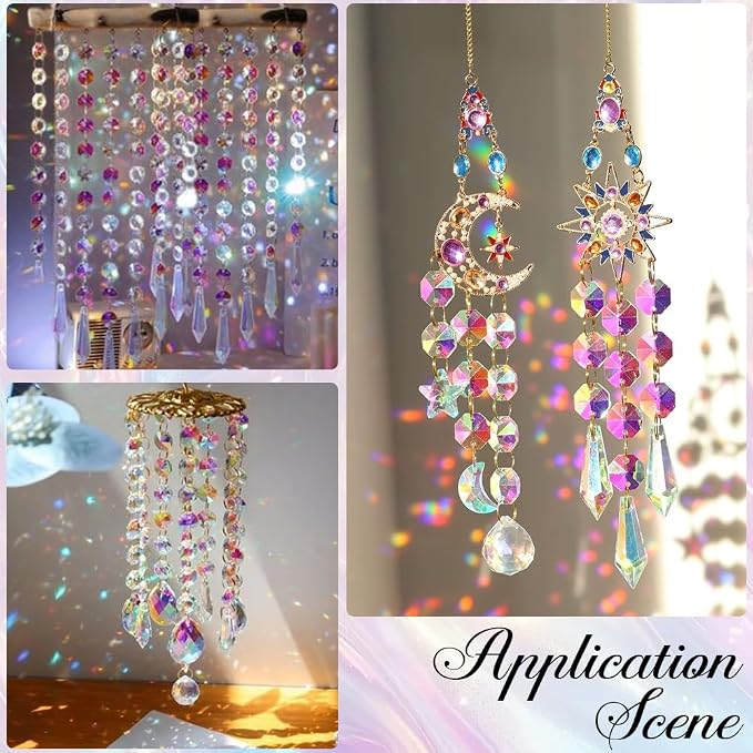 1 Box 120Pcs 14mm Glass Octagon Crystal Beads Crystal Suncatcher Beads with 2 Hole Clear AB Suncatcher Supplies Chandelier Replacement Connector Spacers for DIY Lamp Hanging Pendant Jewelry