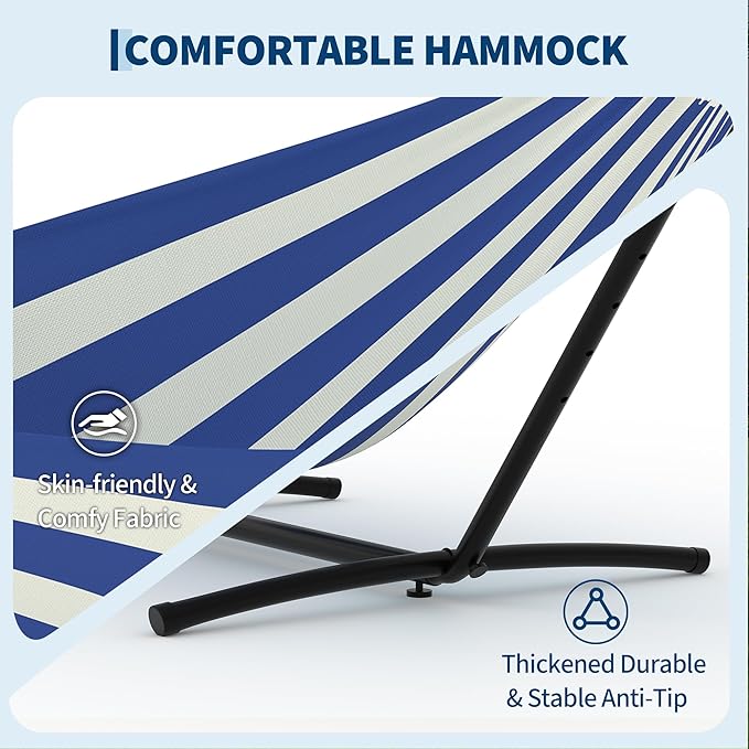 Double Hammocks with Stand for Outside, Portable Space Saving Heavy-Duty Steel Stand for Indoor Outdoor Patio with Carrying Bag, 450 lbs Capacity