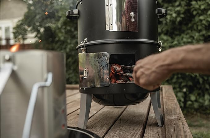 GasOne Vertical Smoker with Thermometer – 16 Inch Heavy Duty Charcoal Smoker – Multipurpose Charcoal BBQ Grill Smoker for Outdoor, Camping – Easy Assembly, 2 Access Doors Grill with Smoker
