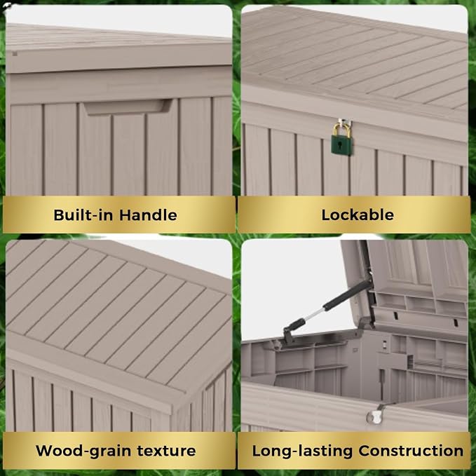 Outdoor Storage Box 181GAL Waterproof Resin Deck Box,Pool Accessories Supplies,UV-Resistant Lockable Package Delivery Bin for Garden Tools,Large Patio Outside Cushions,Chest,Furniture,Grey