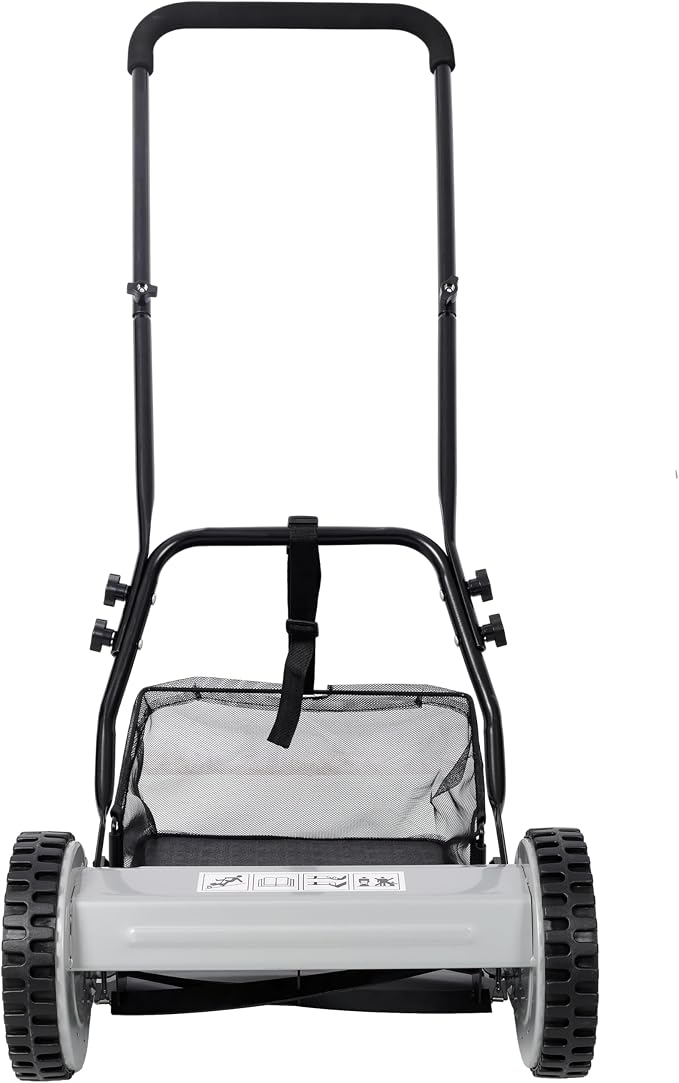 14-Inch 5-Blade Push Reel Lawn Mower with Grass Catcher Steel Gray,Eco-Friendly Manual Grass Cutter for Small to Medium Yards,Precision Cutting & Easy Maneuverability