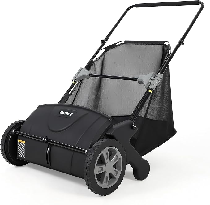 21 Inch Push Lawn Sweeper, Heavy Duty Leaf Collector with Dual Spinning Brushes 3.5 Cu. ft. Mesh Bag, Adjustable Height, Walk Behind Grass Sweeper for Leaves, Pine Needles & Yard Debris