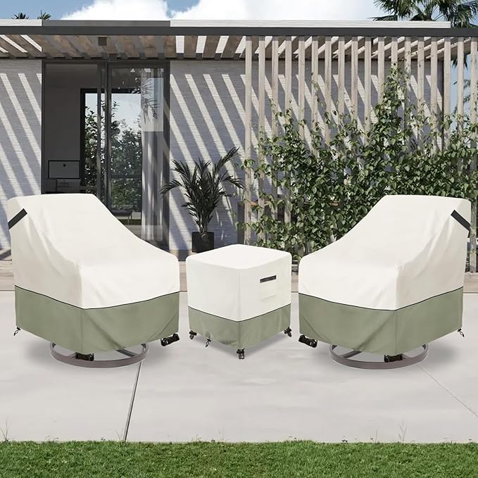 Waterproof Outdoor Ottoman Cover Square,600D Heavy Duty Patio Small Side Table Cover,Patio Furniture Covers for End Table 25" W x 25" D x 18" H,Beige