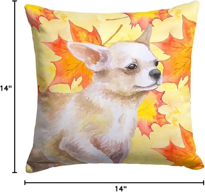Caroline's Treasures BB9958PW1414 Chihuahua Leg up Fall Fabric Decorative Pillow, Yellow Machine Washable, Indoor Outdoor Decorative Pillow for Couch, Bed or Patio, 14Hx14W