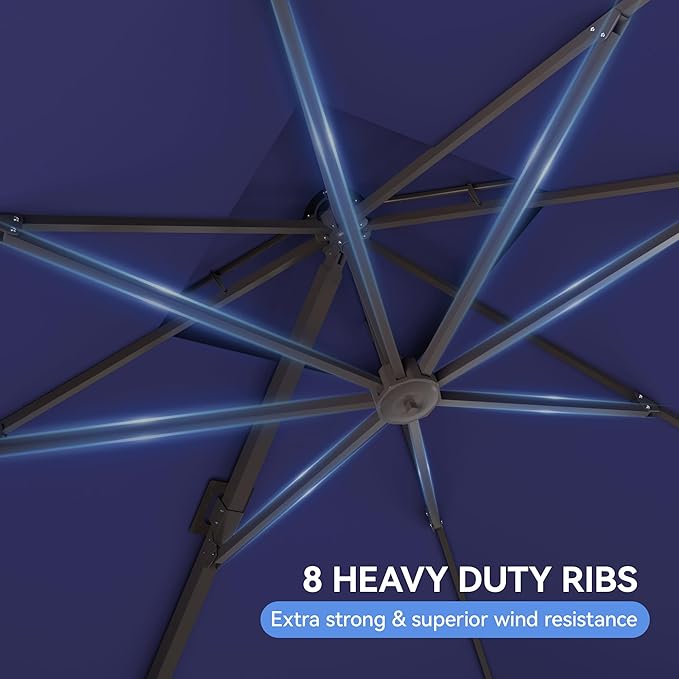 10x10FT Cantilever Outdoor Patio Umbrellas,Double Top Large Square Umbrella Heavy Duty 360°Rotation Offset Outdoor Sun Shade Umbrella for Garden Deck Pool Backyard Patio, Navy Blue