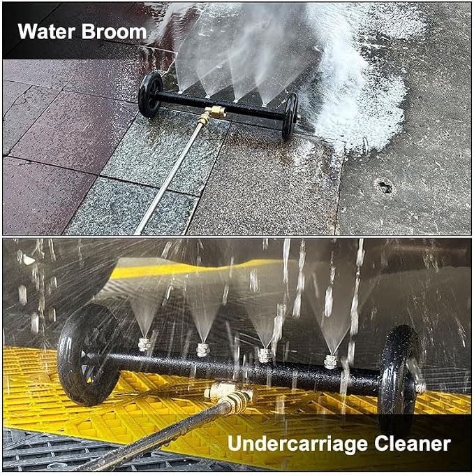 16 Inch Dual-Function Undercarriage Pressure Washer Attachment, 4000 PSI Hot & Cold Water Max 212℉, Power Washer Water Broom with 3 Extension Wands & 4 Nozzles