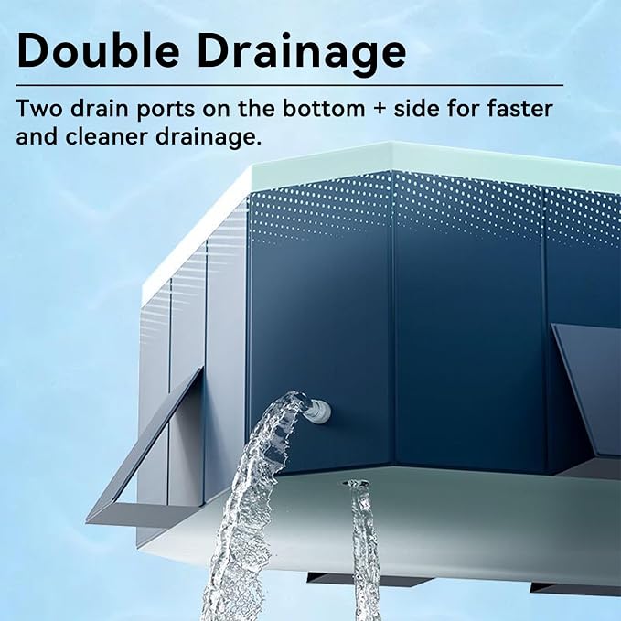 Foldable Swimming Pool, Rectangular Above Ground Swimming Pool for Outdoor Family Square Pool with Drain Plug and Drain Hole, Easy to Assemble Pool for Kids, Pets and Dogs(116" L x 65" W)