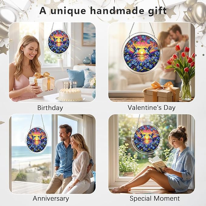 Acrylic Puzzle Suncatcher, Hummingbird & Flower Sun Catcher Jigsaw Puzzle Window Hanging, Acrylic Puzzles Kit Home Garden Decor, for Mom, Wife, Sisters, 7.87 inch