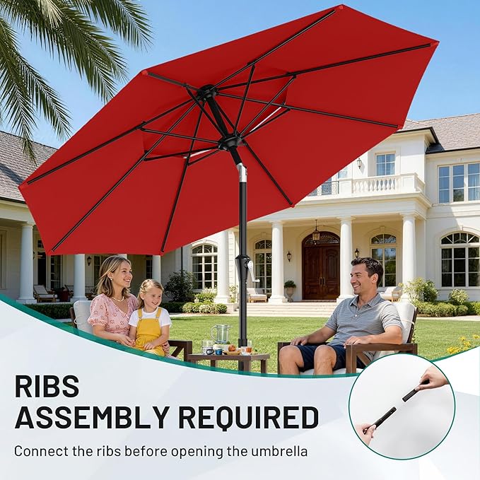 AreShark 10ft 2 Tiers Patio Umbrella - Outdoor Umbrella Waterproof UV Protection, Market Table Umbrella w/Push Button Tilt&Crank for Pool, Porch, Garden(Red)