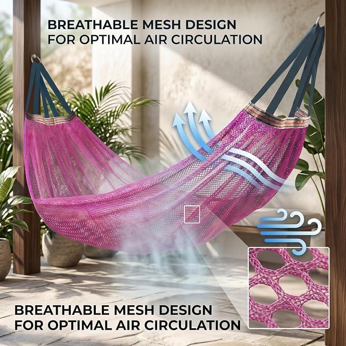 Outdoor Hammock Without Stand|Camping Hammock Lightweight Portable, Anti-roll Breathable Mesh Outdoor with Tree Straps & Carry Bag, (102.36x51.18in)