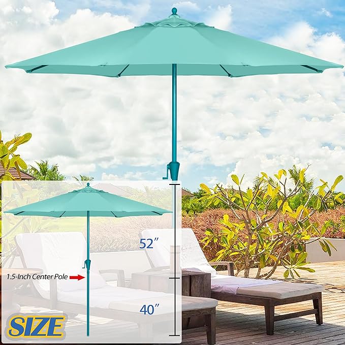 Sunnyglade 9FT Outdoor Patio Umbrella, Market Table Umbrella with 8 Sturdy Ribs and Crank System, Fade-resistant & Waterproof for Garden Backyard Poolside Deck