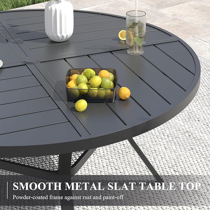 VICLLAX Patio Dining Set for 4, 40.7" Black Round Table & Rattan Chairs