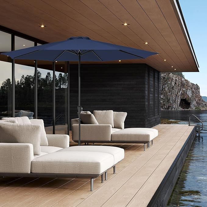 JEAREY 11' Patio Umbrellas Outdoor Table Market Umbrella w/Crank, 8 Sturdy Ribs, UV Protection Windproof for Garden, Deck, Backyard, Pool(Navy Blue)