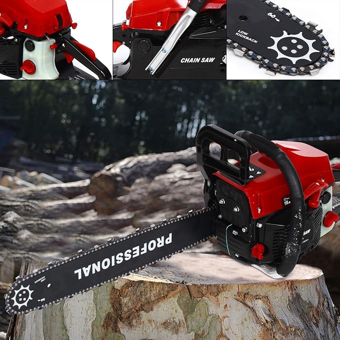 58CC Gas Powered Chainsaw, 2 Stroke Bar chain saws, Woodworking Saw Cutting Job Chain Saw with 20-Inch Bar And Tool Kit For Cutting Wood Outdoor Garden Farm Home