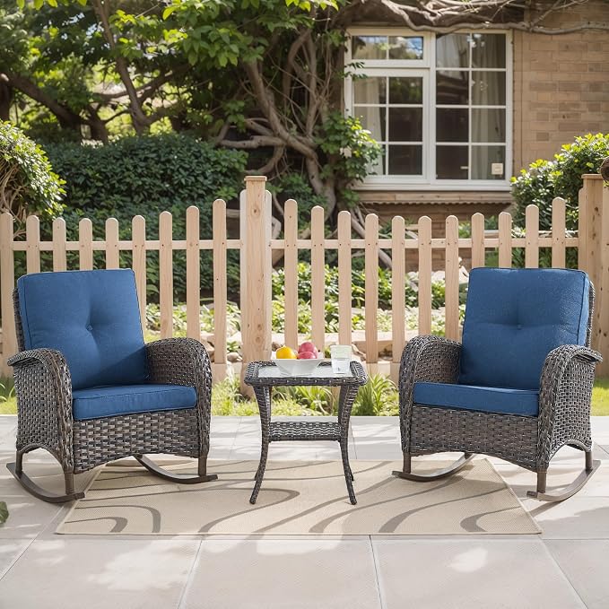 HUMMUH Patio Side Table Outdoor PE Wicker,Rattan End Table Glass Top Coffee Table with Storage Brown