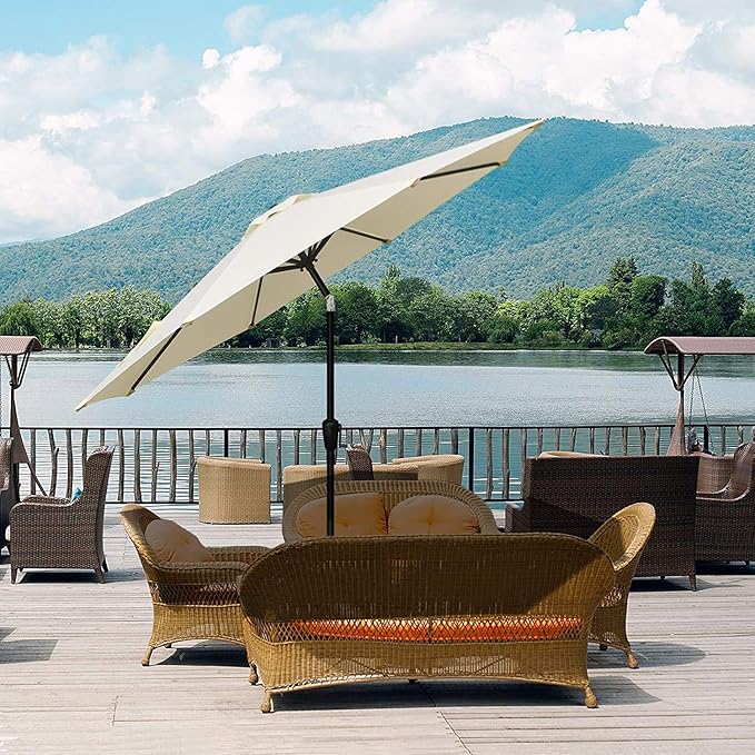 Simple Deluxe 9ft Outdoor Market Table Patio Umbrella with Button Tilt