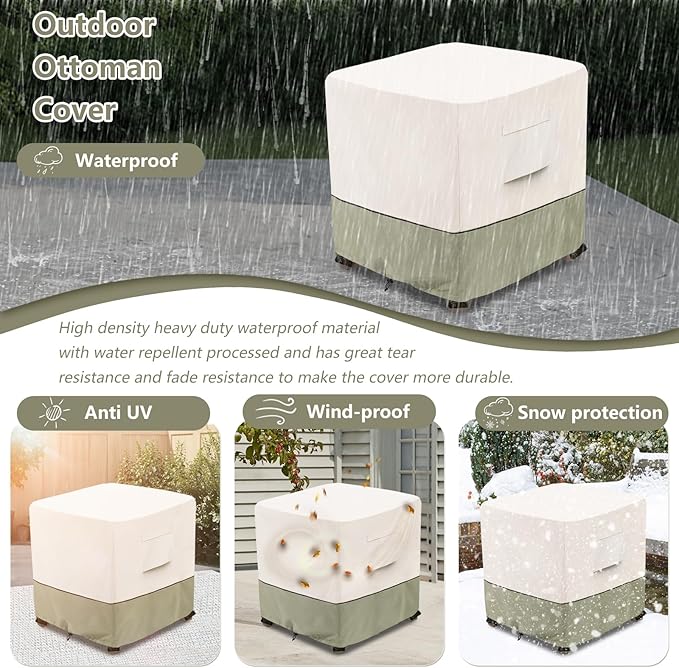 Bitubi Waterproof Patio Ottoman Cover, Heavy Duty Square Outdoor Side Table Furniture Covers Size 22L x 22W x 18H inch (Beige)