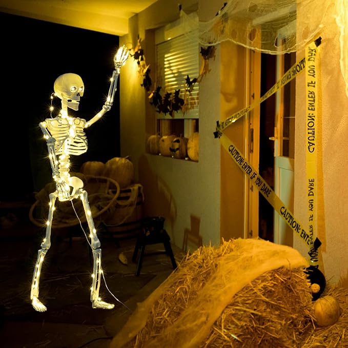 2 Pack 40 Inches Plug Operated 400 LED Light Up Halloween Skeleton Full Body Posable Movable Jonints for Halloween Decoration Décor