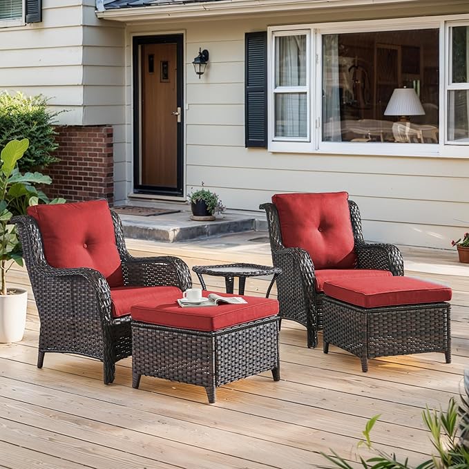 Belord Wicker Furniture 4 Pieces Outdoor Patio Furniture Set Patio Chairs with Ottomans Conversation Set for Porch Garden Deck Balcony Poolside